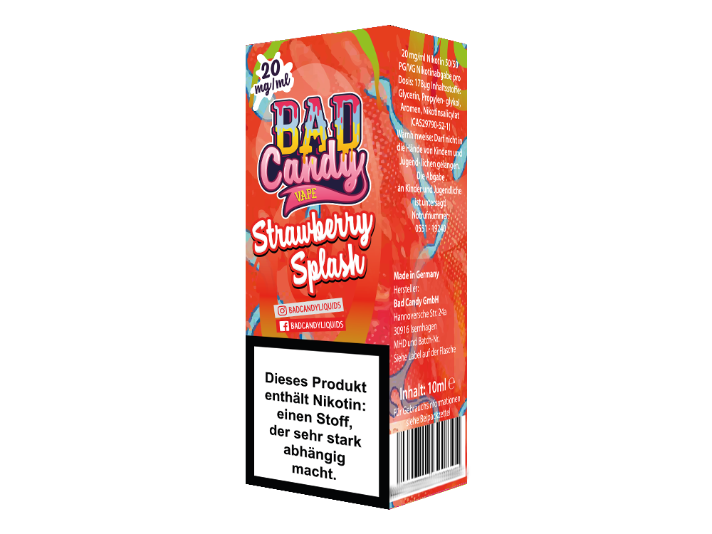 Bad Candy Liquids - Strawberry Splash - Nikotinsalz Liquid 10ml